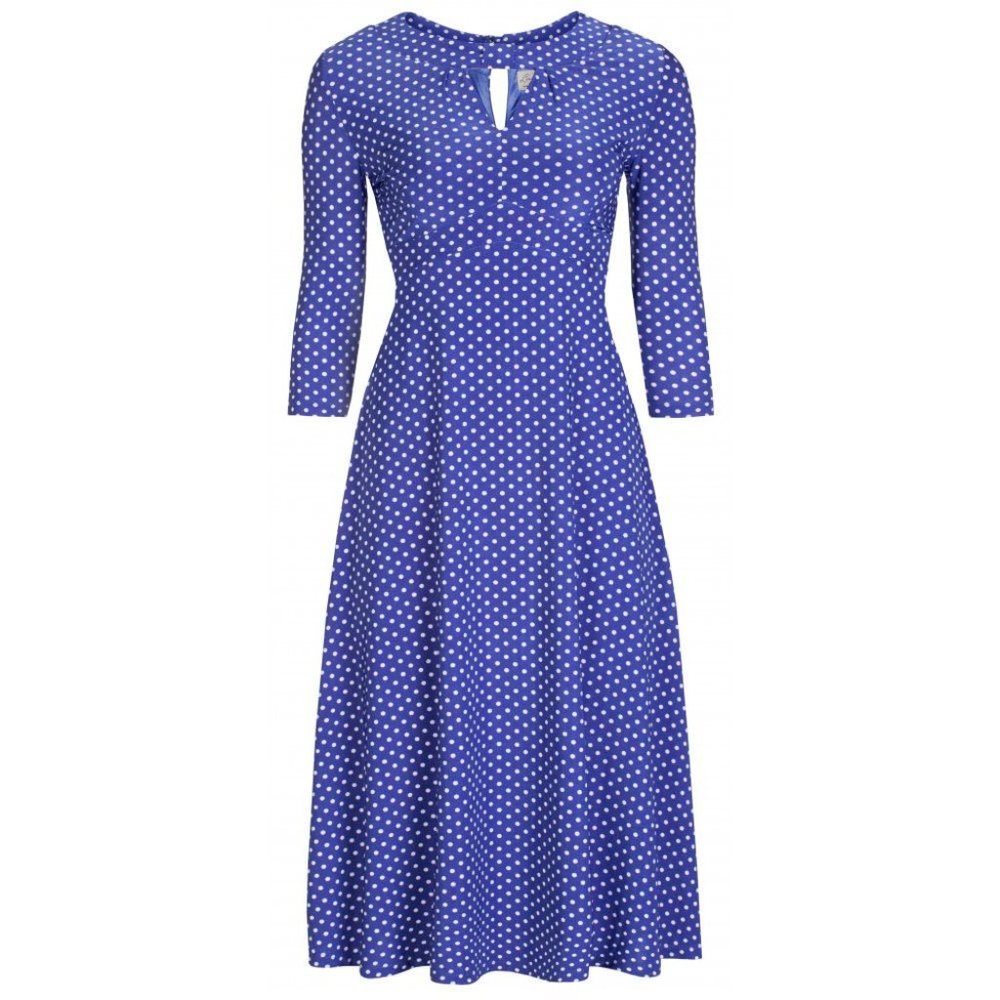 Lindy Bop 'Josie' Vintage 40's Radiantly Refined WW2 Blue Polka Dot Tea Dress, S
